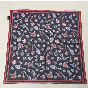 Chanel Vintage Scarf w/ CC & Chanel logos with tennis & bat gamin print